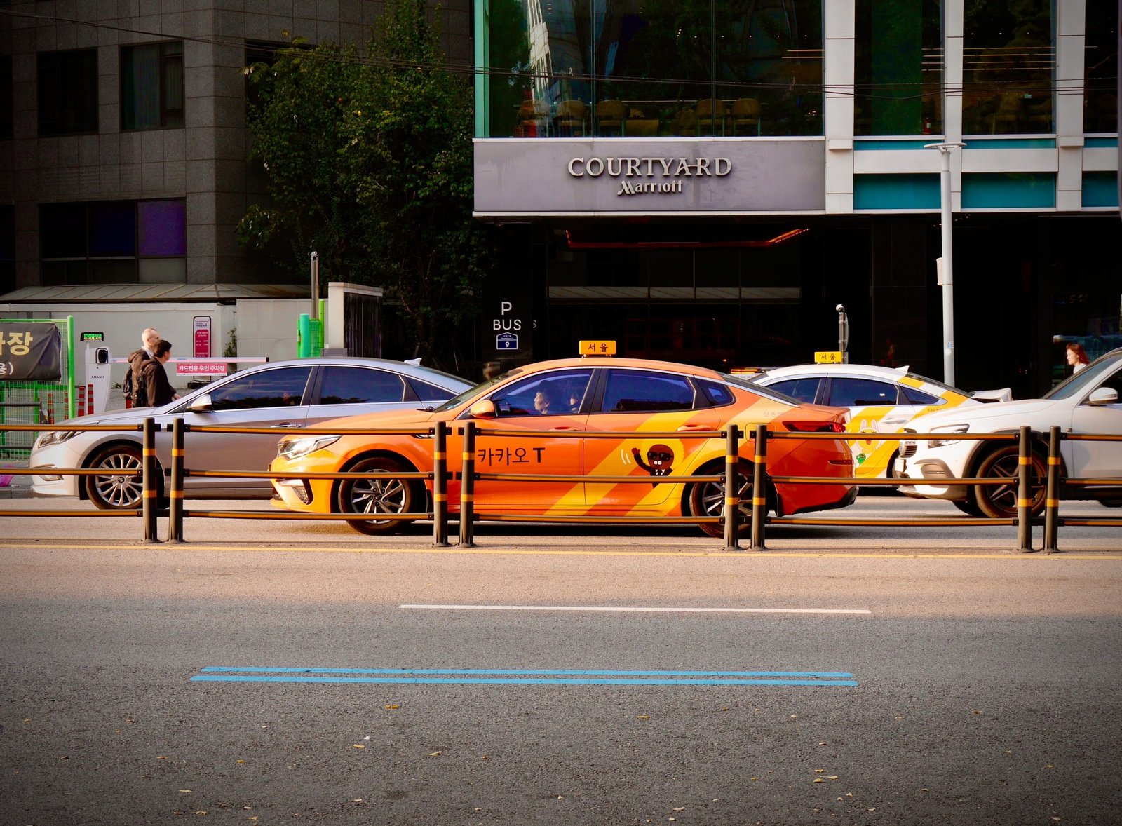 A Kakao T taxi on a Seoul street, one of the licensed taxis you can book through the Kakao T app