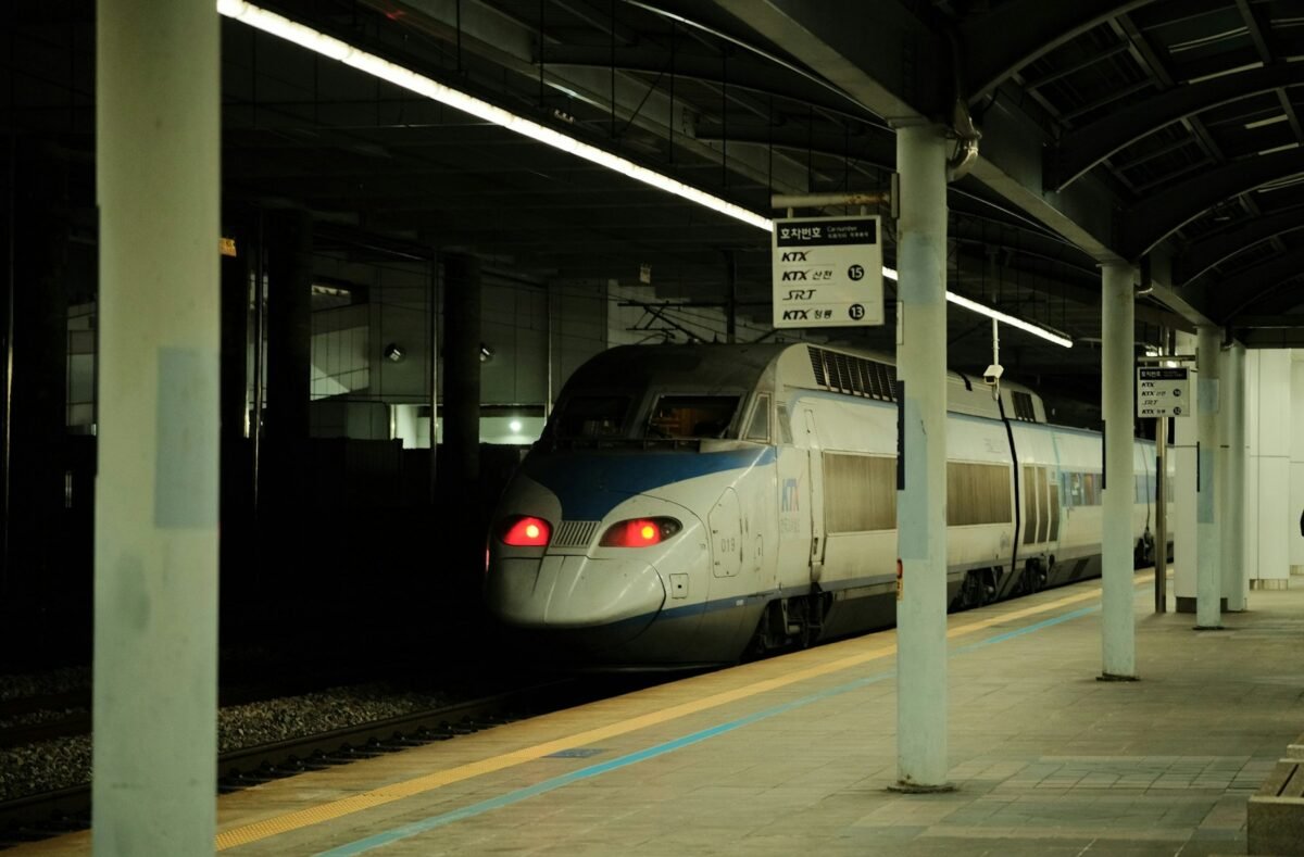 KTX high-speed train at a platform, how to book KTX as a foreigner